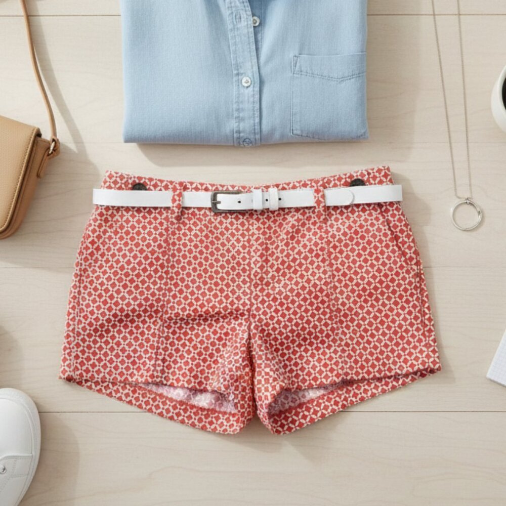 J. Crew City Fit Shorts Red & White Geometric Print - Women's Size 0